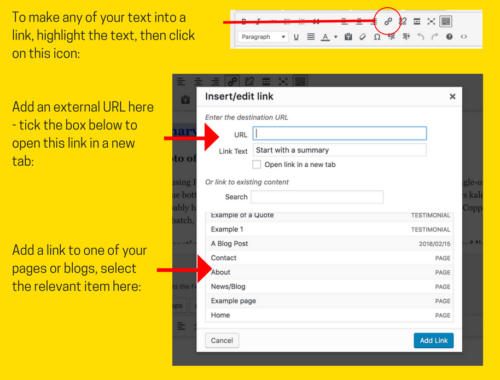 Adding a link via the WordPress Visual Editor