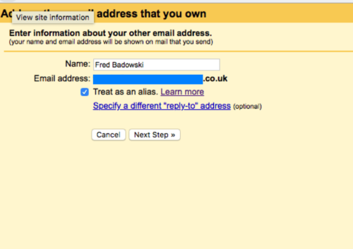 Screenshot of send-address options