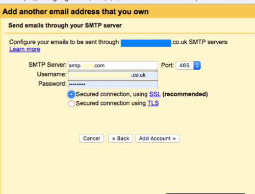 Screenshot of SMTP settings