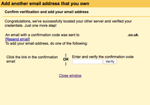 Screenshot of Gmail verification page