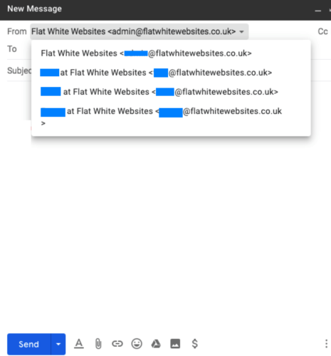 Screenshot of dropdown send-from menu of addresses
