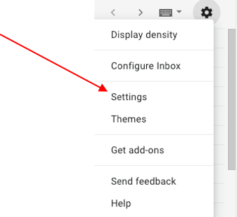Arrow pointing at Settings after Gmail cog