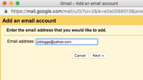Screenshot of where to add email address in Gmail add accounts