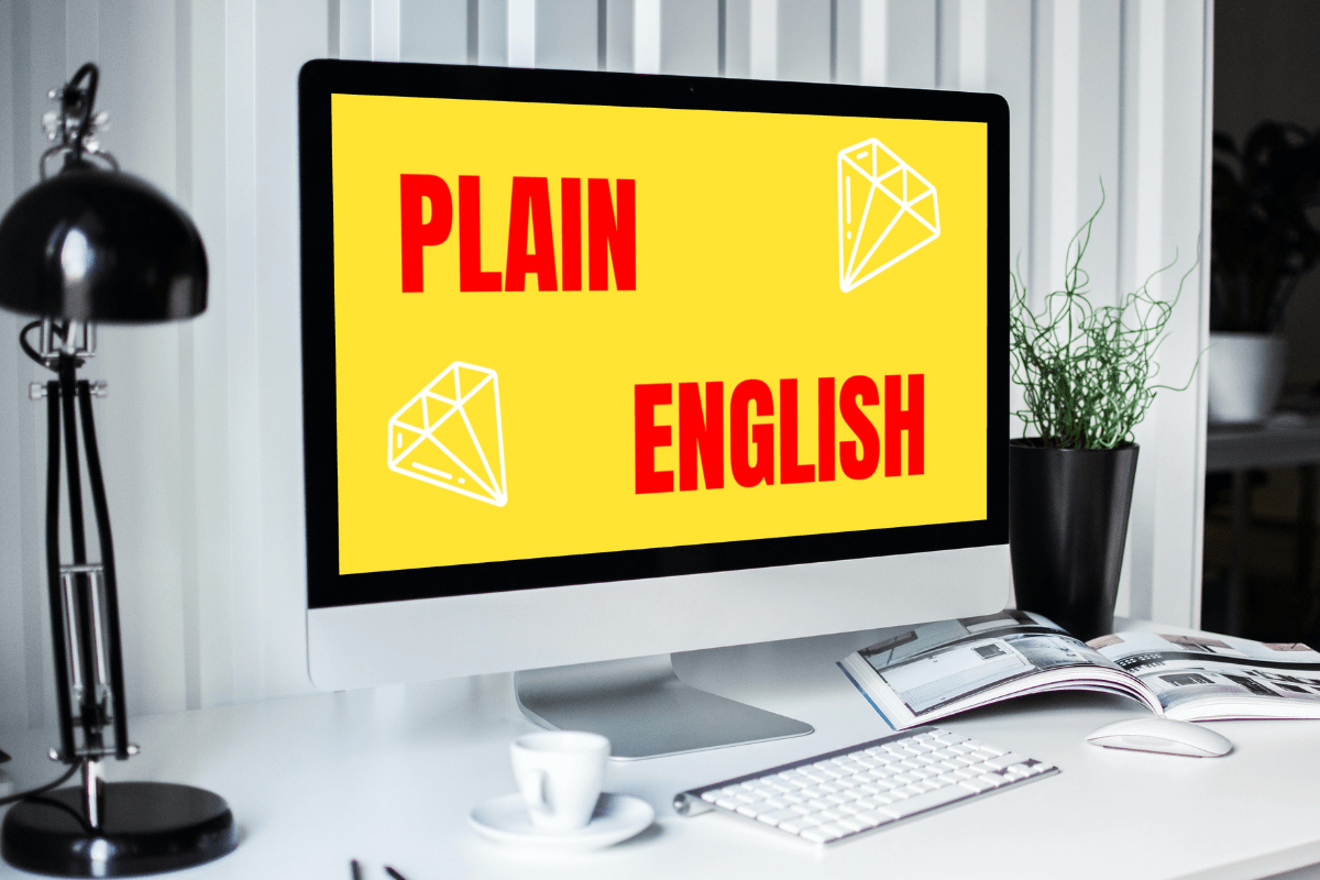 Desktop illustrating Plain English for blog