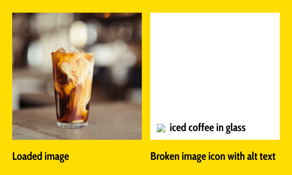 Example of correctly loaded image and unloaded image with alt text displayed