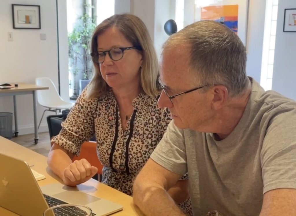 Flat White Website's website clinic, with Fred helping Susie at her laptop